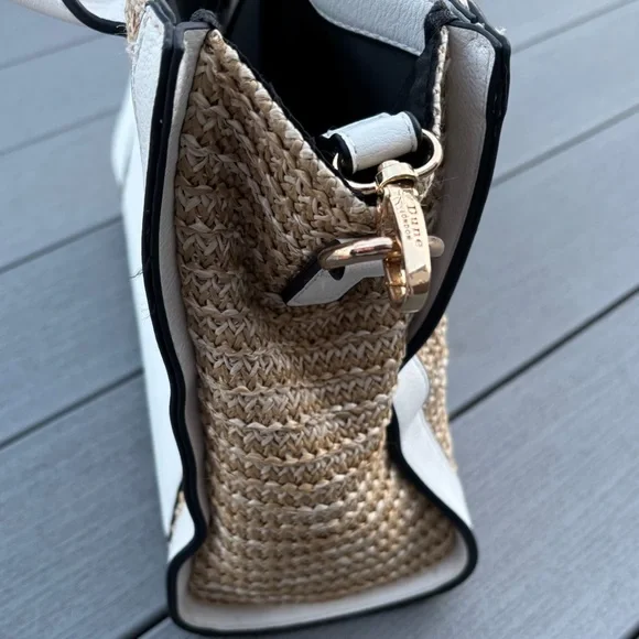 Dune London Blue and Tan raffia rattan satchel - Picture 6 of 8